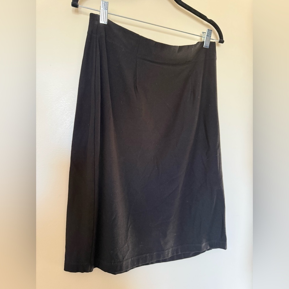 Eileen Fisher Black Pull On Elastic Waist A-Line Skirt with Stretch in Small